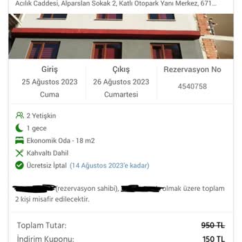Onka Otel (Zonguldak) Onka Otel Zonguldak Ücret İademi Gerçekleştirmiyor