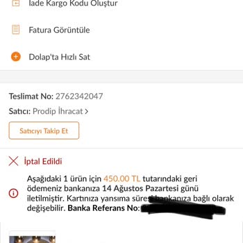 Trendyol'da Satıcı Siparişimi İptal Etti