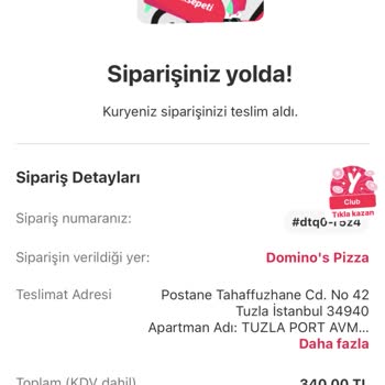 Domino's Pizza Kuryenin Siparişi Kapıya Kadar Teslim Etmemesi