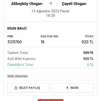 Obilet Paramın Geri Ödenmesini İstiyorum
