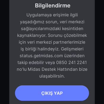 Midas Uygulama Giriş Yapılamıyor