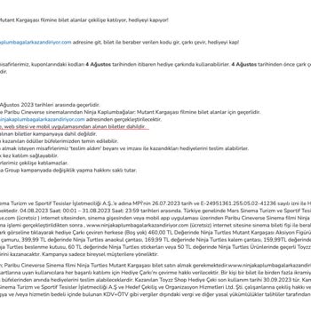 Paribu Cineverse Ninja Kaplumbağalar: Mutant Kargaşası Filmi Çekiliş Kodu Sorunu