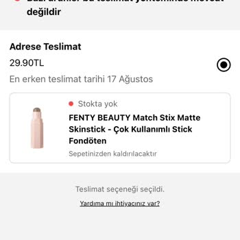 Sephora Online Alışveriş Teslimat Hatası