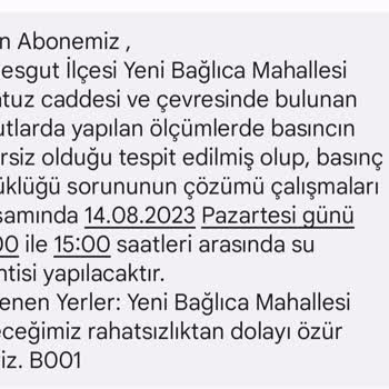ABB - Ankara Büyükşehir Belediyesi Yeni Bağlıca Mahallesi Su Basıncı Düşüklüğü