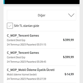 Vodafone Kasıtlı C-MOP Tencent Game Aboneliği Yapılmış