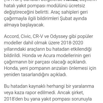 Honda Civic 2019 Eco Elegance Kronik Benzin Pompası Arızası