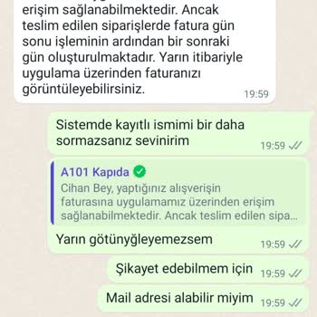 A101 Fatura Ve Canlı Destek Problemi