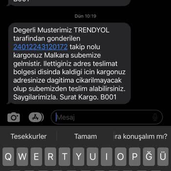 Sürat Kargo Ürün Teslim Etmeme