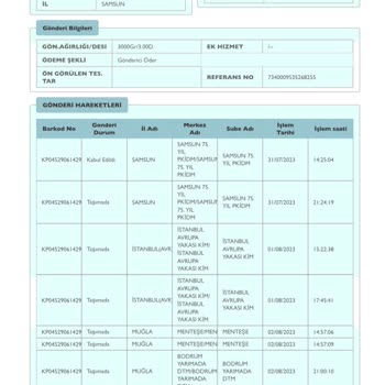 PTT Kargo Bodrum Mumcular Şubesi Kargo Kaybetmesi