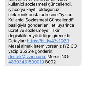 iyzico Ücret Mesajı
