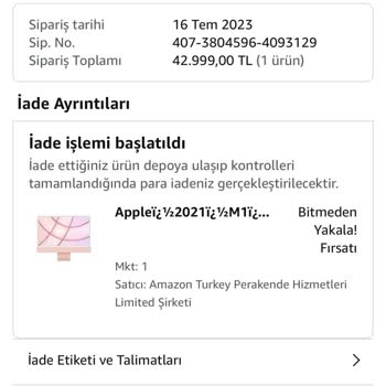 Amazon 15. Gün Oldu Para İadesi Olmadı