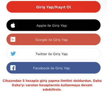 Daha Daha Uygulaması 5 Hesapla Giriş Yapma Limiti Hatası