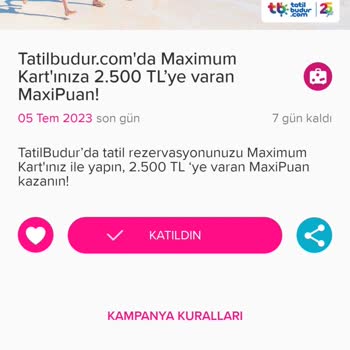 Maximum Kart Tatilbudur.com Yüklenmeyen Maxi Puanlar
