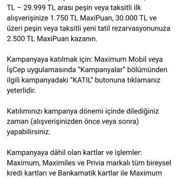 Maximum Kart Tatilbudur.com Yüklenmeyen Maxi Puanlar