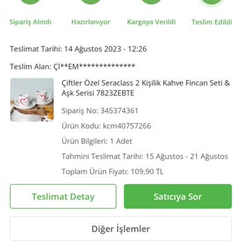 Çiçek Sepeti'nden Aldığım 2li Fincan Seti Defolu Geldi