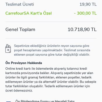 Carrefour Mobil Uygulamasında Yanlış Teslimat Ücreti