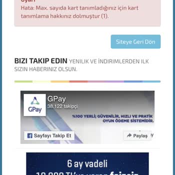 GPay "maksimum Kart Tanımladınız" Hatası