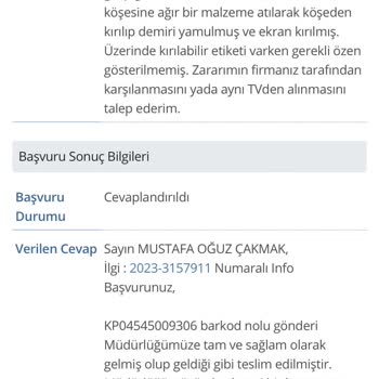 PTT Kargo PTT TV Yi Kırık Teslim Etti Ve Mağduriyetim Giderilmedi.