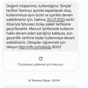 Vodafone'un Tarifemi Tanımlamaması