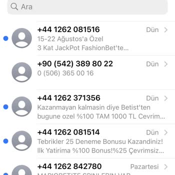 Vodafone Bahis Sitelerinden Gelen Mesajlar