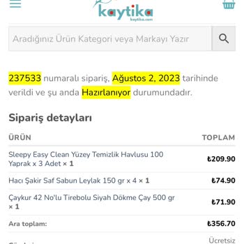 Kaytika Gelmeyen Siparişler