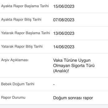 SGK Vaka Türüne Uygun Olmayan Sigorta Türü Analık.