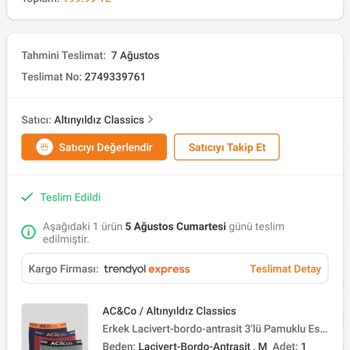 Altınyıldız Classics Bedenleri Tutmayan Yanlış Ürün
