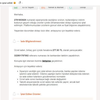 Trendyol Benden Habersiz Sipariş İptali