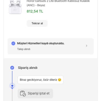 Hepsiburada Honor Earbuds 2 Lite Bluetooth Kulaklığın Hala Kargoya Verilmemesi