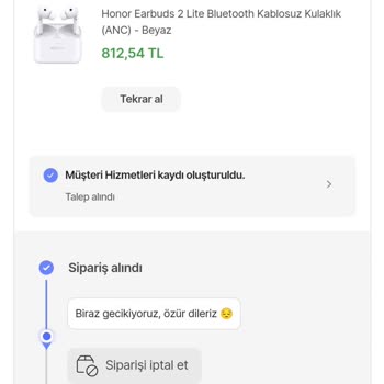 Hepsiburada Honor Earbuds 2 Lite Bluetooth Kulaklığın Hala Kargoya Verilmemesi