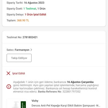 Trendyol-Farmareyon Sipariş İptali