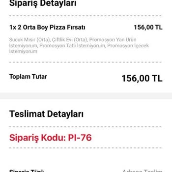 Pizza Hut İade Edilmeyen Para