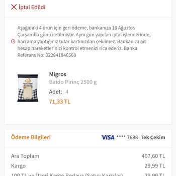 Trendyol Migros Baldo Pirinç Siparişi.