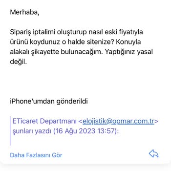 Opmar Optik Siparişimi İptal Edip Yüksek Fiyatlı Satışa Sundu