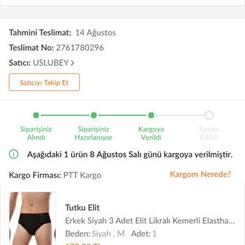 Tutku İç Giyim Ürünün Geç Ve Yanlış Gelmesi