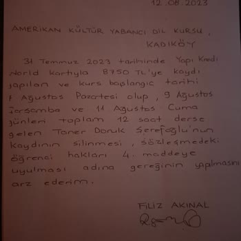 Amerikan Kültür Yabancı Dil Kursları Amerikan Kültür Yabancı Dil Kursunun Yapılan Sözleşmeye Uymaması