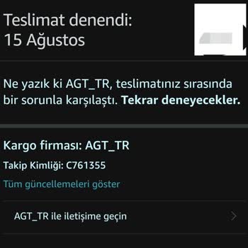 AGT Kurye (aynigunteslim.com) Sipariş Edilen Ürünün Gecikmesi