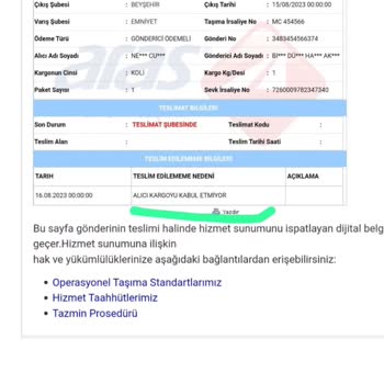 Aras Kargo Kargo Teslimatı Yapmaması