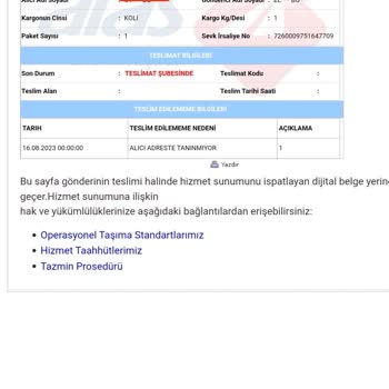 Aras Kargo Adreste Olmama Rağmen Teslim Edilemedi