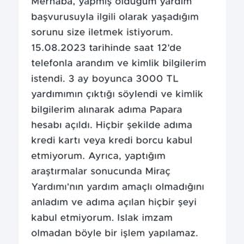 0850 711 60 30 Yardım Başvurusuyla İlgili Sorun
