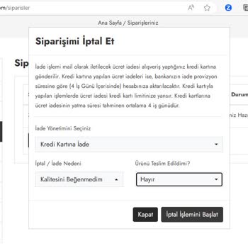 Appleturkiye.com (özel) Sipariş İptali Ve Ücret İade Talebim
