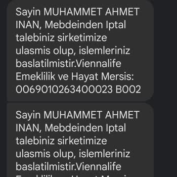 ViennaLife Emeklilik ve Hayat Poliçeleri İptal Ettiğim Halde Bilgim Dışında Kartımdan Para Kesilmesi