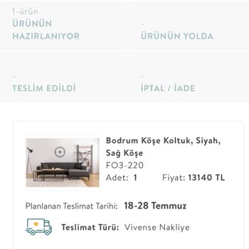 Vivense Teslim Edilmeyen Köşe Koltuk Takımı