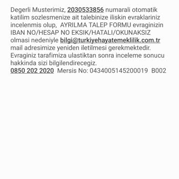 Türkiye Sigorta Hayat Emeklilik Otomatik Katılım Sözleşmesi İptali