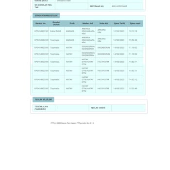PTT Kargo Hatay PTT DTM Kargom Taşımada