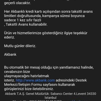 Akbank %0 Faizli Nakit Avans İşlemlerimin Gerçekleştirilmemesi...