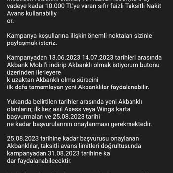 Akbank %0 Faizli Nakit Avans İşlemlerimin Gerçekleştirilmemesi...
