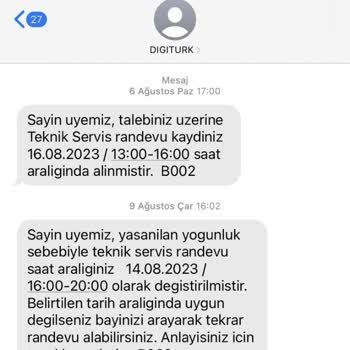 Digiturk Kurulumu İçin Gelip Kurmuyorlar.