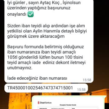 İşin Olsun Şüpheli İşlem IBAN İstenip Para Gönderimi Yapıldı Sonra Geri Yatırıldı