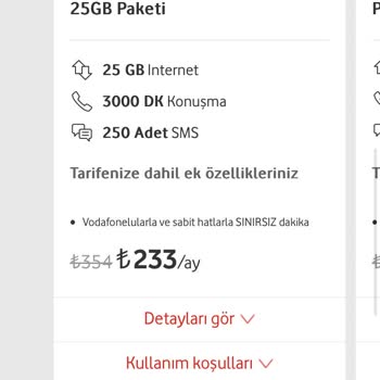 Vodafone Tarife Fiyat Ücretlendirmesi
